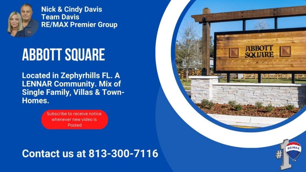 Modern neighborhood entrance sign for Abbott Square in Zephyrhills FL, showcasing community development and real estate.