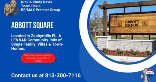 Modern neighborhood entrance sign for Abbott Square in Zephyrhills FL, showcasing community development and real estate.