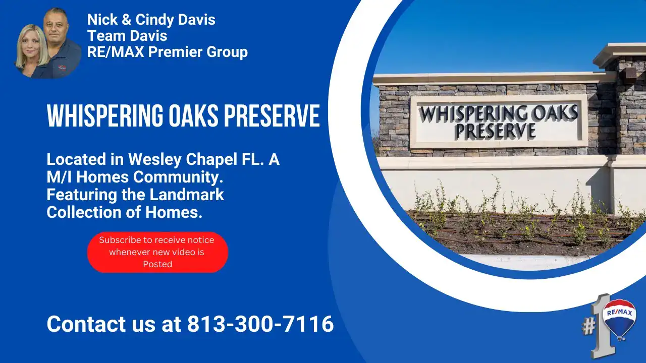 Whispering Oaks Preserve community sign in Wesley Chapel FL, new home neighborhood for sale.